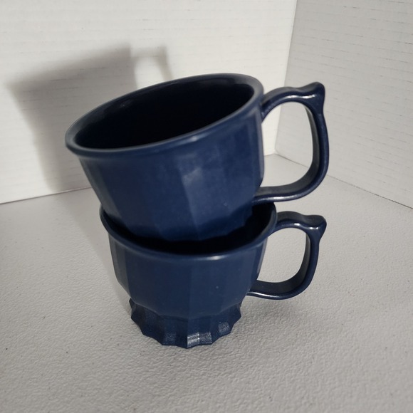 Dinex Other - Tropez by Dinex Navy Blue Insulated Coffee Mugs Set of 2 Faceted Made in USA